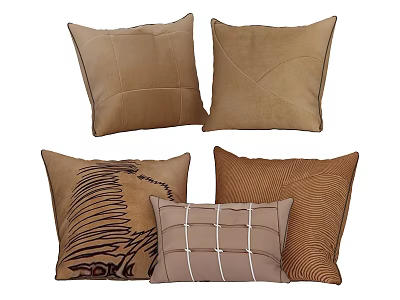Brown Throw Pillows with Textured Patterns Stitched Details Wavy Lines and Grid Designs 3d model