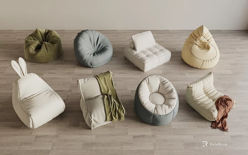 Cozy Bean Bag Chairs In Various Styles And Colors For Living Room Decor 3d model 