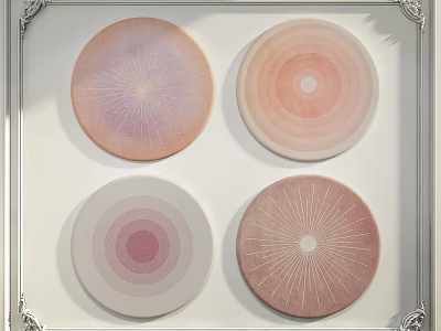 Modern Decorative Pastel Pink Round Carpets with Concentric Circles and Radiating Patterns 3d model