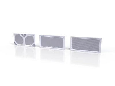 Three White Rectangular Scene Components With Grille Patterns And Designs 3d model