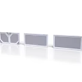 Three White Rectangular Scene Components With Grille Patterns And Designs