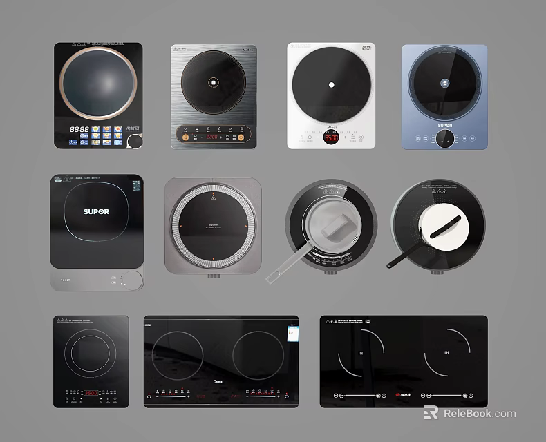 Kitchen Appliances Various Induction Cooktops With Sleek Designs And Control Panels 3d model 