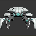 Futuristic White Mechanical Creature With Multiple Claws And Blue Glowing Accents 3d model