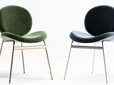 Modern Leisure Chairs with Green Black Velvet Seats and Gold Silver Metal Legs 3d model