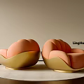Elegant Modern Single Sofa With Coral Upholstery And Golden Base On Round Rug