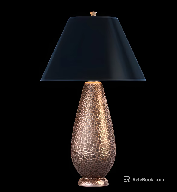 Elegant Modern Copper Hammered Table Lamp With Dark Blue Conical Shade 3d model 