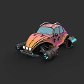 Vintage Style Car With Pink Orange Gradient And Illuminated Blue Wheels