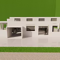 Modern White Villa With Open Design Large Windows And Green Lawn Under Blue Sky