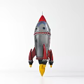 Vintage Rocket Model with Silver Red Body Yellow Flame and Retro Design 3d model