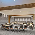 Modern Conference Room Interior With Circular Tables And Chairs 3d model