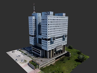 Modern Urban Building Complex With White Facade Numerous Windows Green Space And Parking Area 3d model