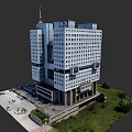Modern Urban Building Complex With White Facade Numerous Windows Green Space And Parking Area
