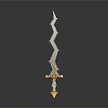 Ornate Fantasy Weapon With Serrated Blade Golden Hilt And 3D Design