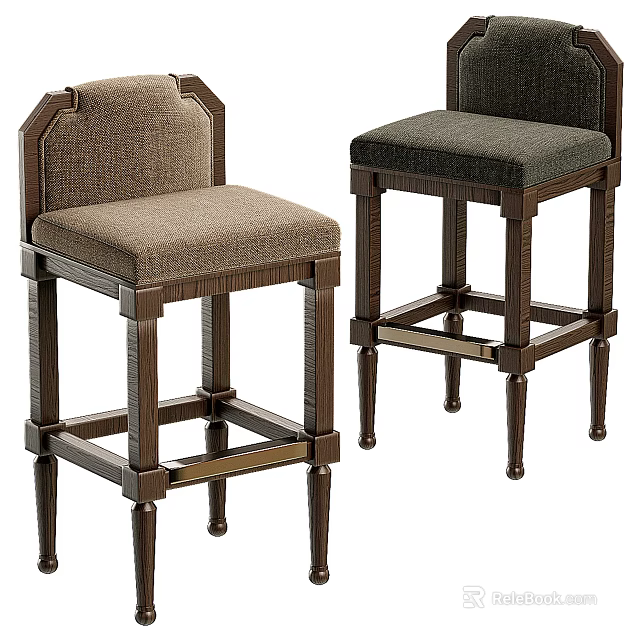 Classic Wooden Bar Stools With Upholstered Seats And Metal Accents Design 3d model 