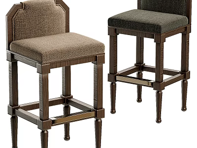Classic Wooden Bar Stools With Upholstered Seats And Metal Accents Design 3d model