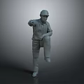 3D Construction Worker Model Wearing Safety Helmet With One Leg Raised And Hand Pointing Forward
