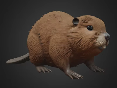 Realistic Beaver With Plump Body Brown Fur Black Eyes And Short Legs 3d model