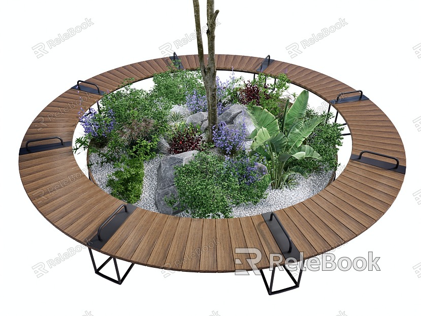 Outdoor stool landscape tree pool outdoor chair tree pool seat plant group green plant pile model