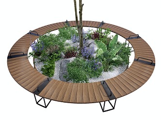 Outdoor stool landscape tree pool outdoor chair tree pool seat plant group green plant pile 3d model