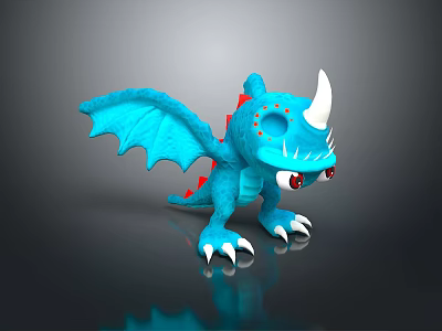 Blue Dragon Character 3D Model with Wings White Horn Red Eyes and Sharp Claws 3d model