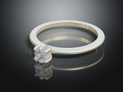 Chic Gold Ring Clothing Accessory With Clear Gemstone And Engraved Band Design 3d model
