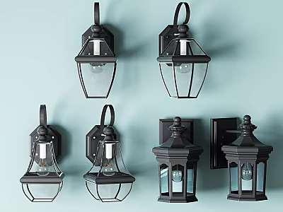 Stylish Black Metal Wall Lamps With Glass Shades For Modern Home Decor 3d model