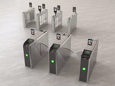 Public Facilities Security Access Control With Facial Recognition Turnstiles And Green Indicators 3d model