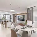 Modern Living and Dining Room Interior With Open Layout TV Wall Sofa and Books