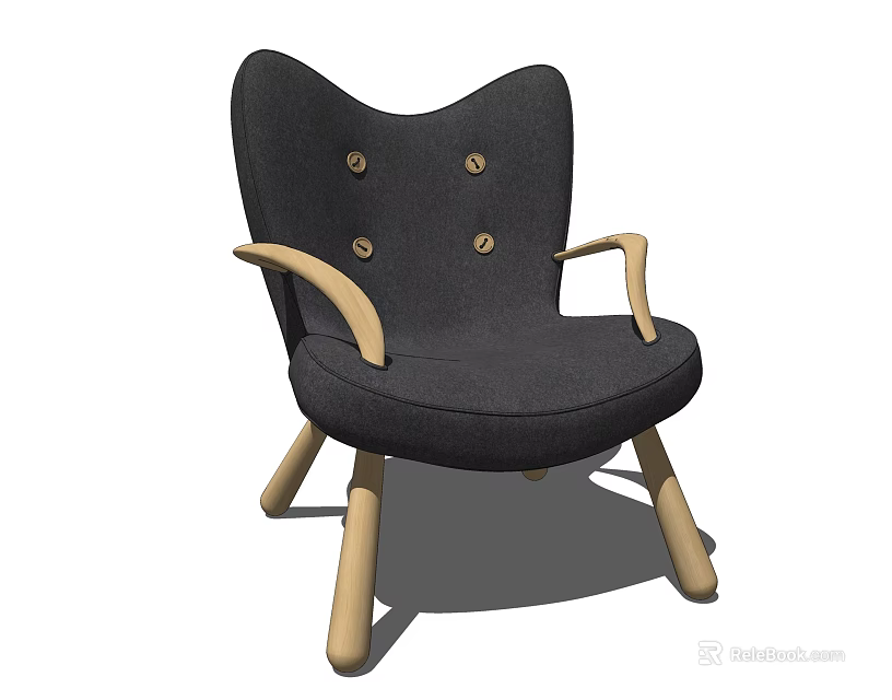 Modern Black Button Tufted Accent Chair With Curved Backrest And Wooden Legs 3d model 