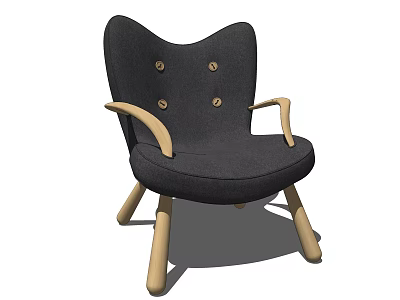 Modern Black Button Tufted Accent Chair With Curved Backrest And Wooden Legs 3d model