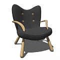 Modern Black Button Tufted Accent Chair With Curved Backrest And Wooden Legs