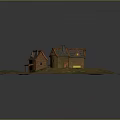 Rustic Small Houses With Gabled Roofs Wooden Structures Grass And Dirt Path