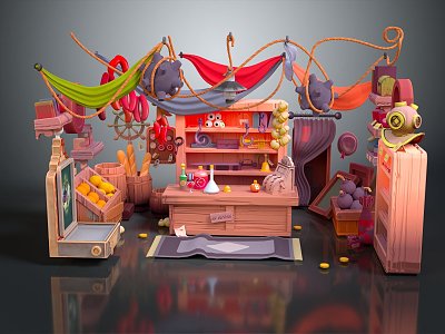 Modern Cartoon Scene Department Store Grocery Shop Daily Store Grocery Store 3d model