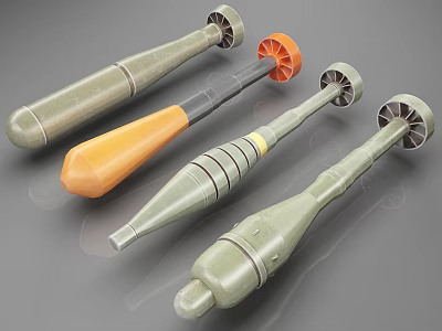 Detailed Artillery Shell Models In Various Colors With Different Fin Designs 3d model