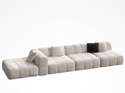 Cream Corduroy Three Seater Sofa With Modular Design And Black Pillow 3d model