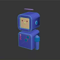 Cheerful Blue Cartoon Robot Character With Antenna Smiling Face And Buttons
