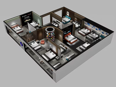 Birds Eye View of Modern Interior Layout With Multiple Rooms and Furniture Arrangement 3d model