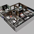 Birds Eye View of Modern Interior Layout With Multiple Rooms and Furniture Arrangement
