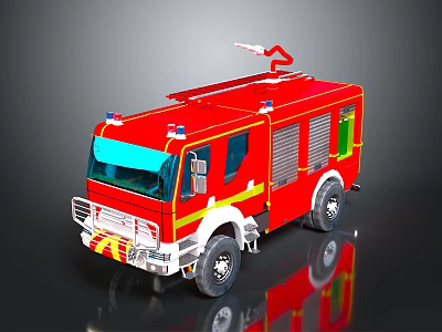 Red Fire Truck With Ladder And Yellow Stripes On Black Background 3d model