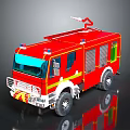 Red Fire Truck With Ladder And Yellow Stripes On Black Background