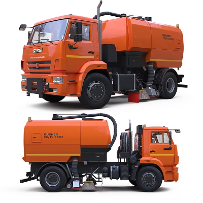 Orange Functional Street Sweeper Truck With High Performance Cleaning Equipment For Urban Roads 3d model