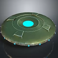 Commercial Equipment With Circular Design Blue Glowing Center Ring Structure And Blue Indicator Lights On Base