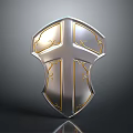 Silver Gold Ornate Shield With Cross Design And Metallic Shiny Texture