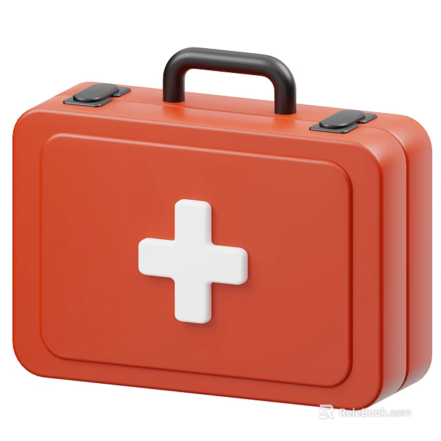 Red First Aid Kit Medical Device With White Cross Black Handle And Latches 3d model 