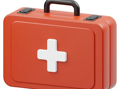 Red First Aid Kit Medical Device With White Cross Black Handle And Latches 3d model