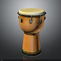 Orange Djembe Drum with White Drumhead Decorative Metal Rings and Colorful Stripes
