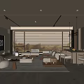 Mid-ancient style guest restaurant sofa combination coffee table dining table and chair TV background wall 3d model
