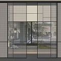 Modern Sliding Door With Grid Design And Black Frame For Interior Greenery View