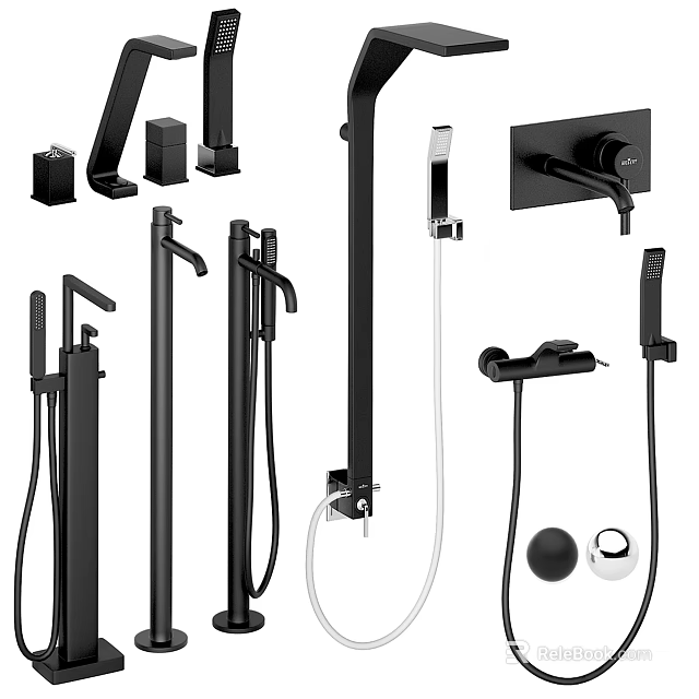 Modern Black Shower Faucet Set With Handheld Sprayer And Control Components 3d model