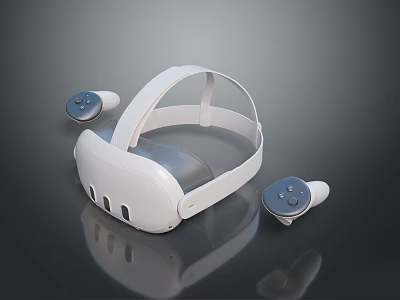 Modern White VR Gaming Headset With Adjustable Headband And Wireless Controllers 3d model
